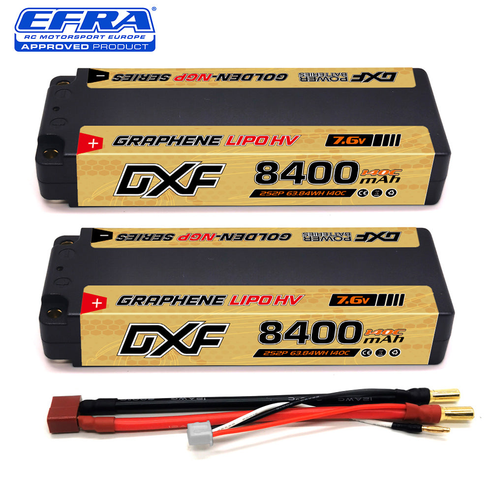 DXF Potente batteria lipo 2s – 2 confezioni, 7,4 V, 4800 mAh, 140 C – 2s lipo perfetto per auto da 1/8 e 1/10 come losi, hpi, team associated – lipo 2s