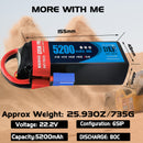 (GE)DXF 6S Lipo Battery 22.2V 80C 5200mAh Soft Case Battery with EC5 XT90 Connector for Car Truck Tank RC Buggy Truggy Racing Hobby