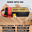(CN)DXF 4S Lipo Battery 14.8V 150C 5200mAh Soft Case Battery with EC5 XT90 Connector for Car Truck Tank RC Buggy Truggy Racing Hobby