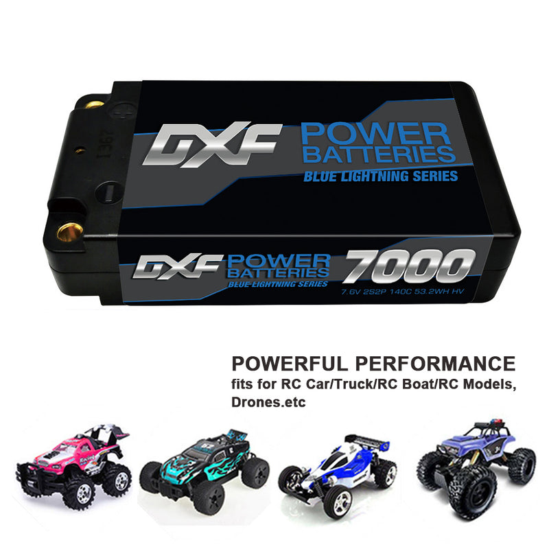 (DE)DXF 5mm 2S 7000mAh 7.6V 140C BLUE Series Batteria Lipo ad Alta Capacità Hardcase con Deans Spina per 1:8 Scala RC Auto, Multi-Rotore RC Aeroplano, RC Elicottero, RC Barca