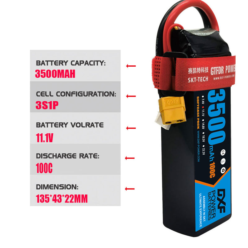 (FR)DXF Lipo Battery 3S 11.1V 3500MAH 100C  lipo SoftCase xt60 Plug for Rc 1/8 1/10 Buggy Truck Car Off-Road Drone