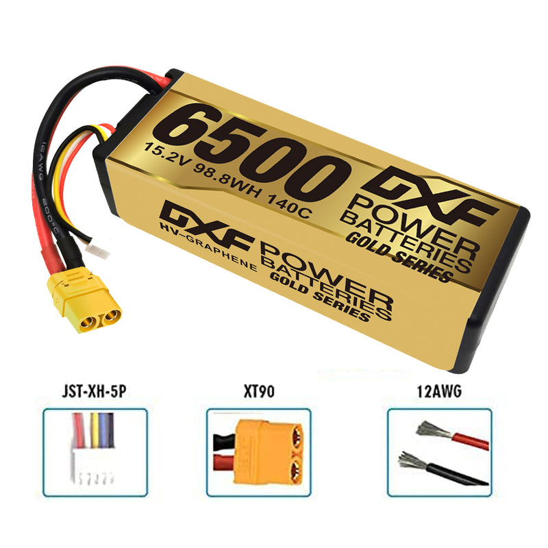 (EU)DXF Lipo Battery 4S 15.2V 6500MAH 140C GoldSeries Graphene lipo Hardcase with EC5 and XT90 Plug for Rc 1/8 1/10 Buggy Truck Car Off-Road Drone