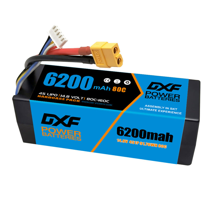 (CA)DXF Lipo Battery 4S 14.8V 6200MAH 80C  lipo Hardcase XT90 Plug for Rc 1/8 1/10 Buggy Truck Car Off-Road Drone