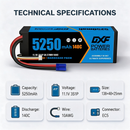 DXF 3S 11.1V 5250mAh 140C Graphene LiPo Hardcase Battery with 10AWG EC5 Plug for 1:8 RC Car Boat Airplane Helicopter Drone (1-6 Pack Available)