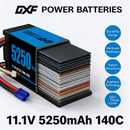 DXF 3S 11.1V 5250mAh 140C Graphene LiPo Hardcase Battery with 10AWG EC5 Plug for 1:8 RC Car Boat Airplane Helicopter Drone (1-6 Pack Available)