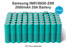 Samsung INR18650-20R 2000mAh 20A Li-ion Battery for Power Tools, E-Vehicles & DIY Battery Packs (1-100 PCS)