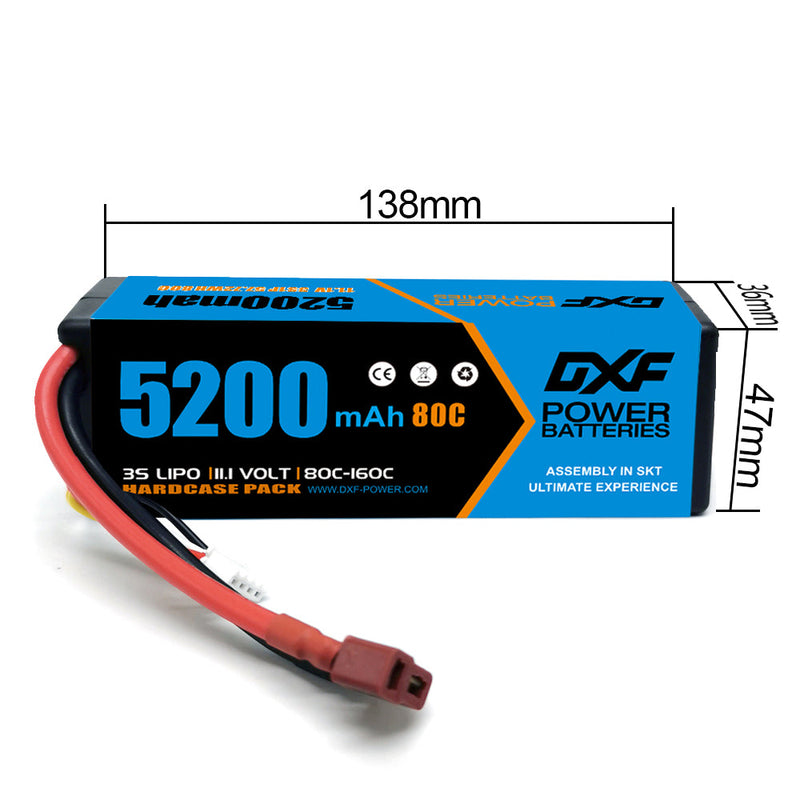 (UK)DXF Lipo Battery 3S 11.1V 5200MAH 80C Blue Series lipo Hardcase with Deans Plug for Rc 1/8 1/10 Buggy Truck Car Off-Road Drone
