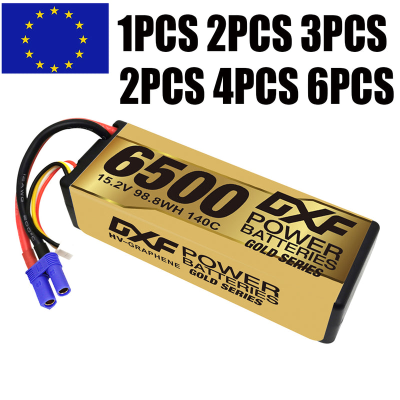 (EU)DXF Lipo Battery 4S 15.2V 6500MAH 140C GoldSeries Graphene lipo Hardcase with EC5 and XT90 Plug for Rc 1/8 1/10 Buggy Truck Car Off-Road Drone