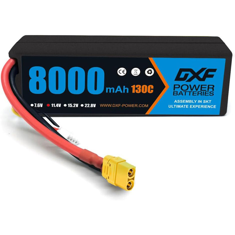 (EU)DXF Lipo Battery 3S 11.4V 8000MAH 130C Blue Series Graphene lipo Hardcase with XT90 Plug for Rc 1/8 1/10 Buggy Truck Car Off-Road Drone