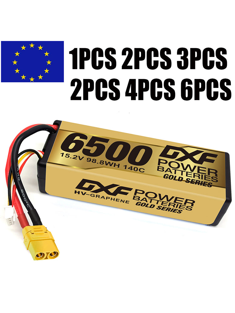 (EU)DXF Lipo Battery 4S 15.2V 6500MAH 140C GoldSeries Graphene lipo Hardcase with EC5 and XT90 Plug for Rc 1/8 1/10 Buggy Truck Car Off-Road Drone