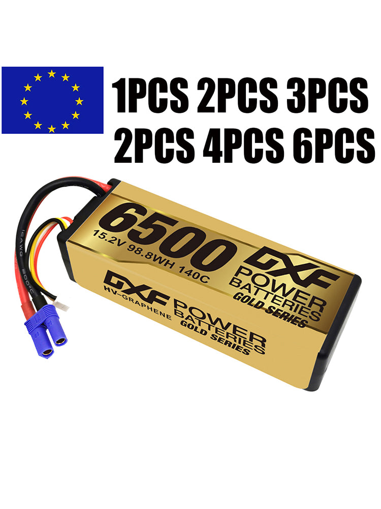 (EU)DXF Lipo Battery 4S 15.2V 6500MAH 140C GoldSeries Graphene lipo Hardcase with EC5 and XT90 Plug for Rc 1/8 1/10 Buggy Truck Car Off-Road Drone