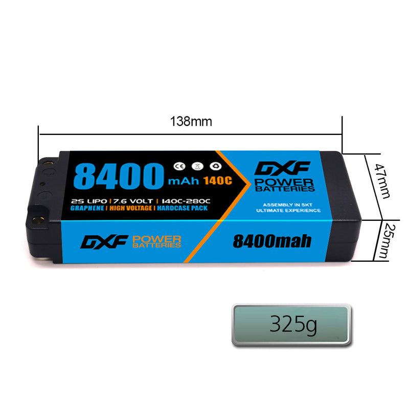 (ES) DXF 2S 7.6V Lipo Battery 140C 8400mAh with 5mm Bullet for RC 1/8 Vehicles Car Truck Tank Truggy Competition Racing Hobby