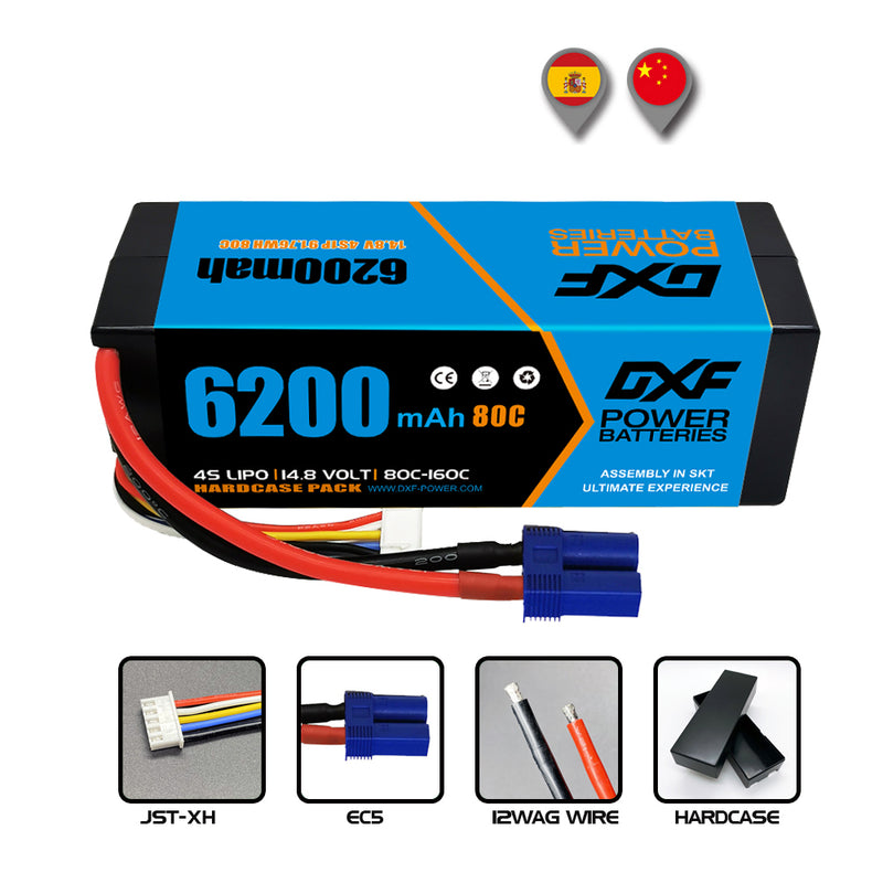(IT)DXF Lipo Battery 4S 14.8V 6200MAH 80C  lipo Hardcase EC5 Plug for Rc 1/8 1/10 Buggy Truck Car Off-Road Drone