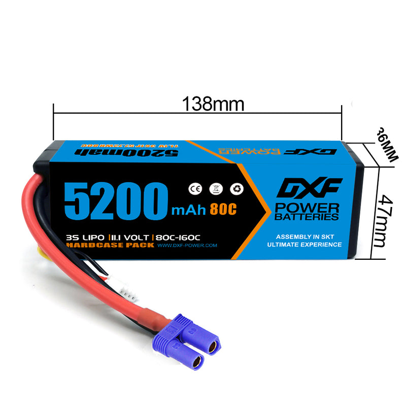 (EU)DXF Lipo Battery 3S 11.1V 5200MAH 80C Blue Series lipo Hardcase with EC5 Plug for Rc 1/8 1/10 Buggy Truck Car Off-Road Drone