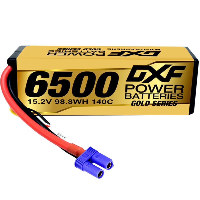 (ES)DXF Lipo Battery 4S 15.2V 6500MAH 140C GoldSeries Graphene lipo Hardcase with EC5 and XT90 Plug for Rc 1/8 1/10 Buggy Truck Car Off-Road Drone