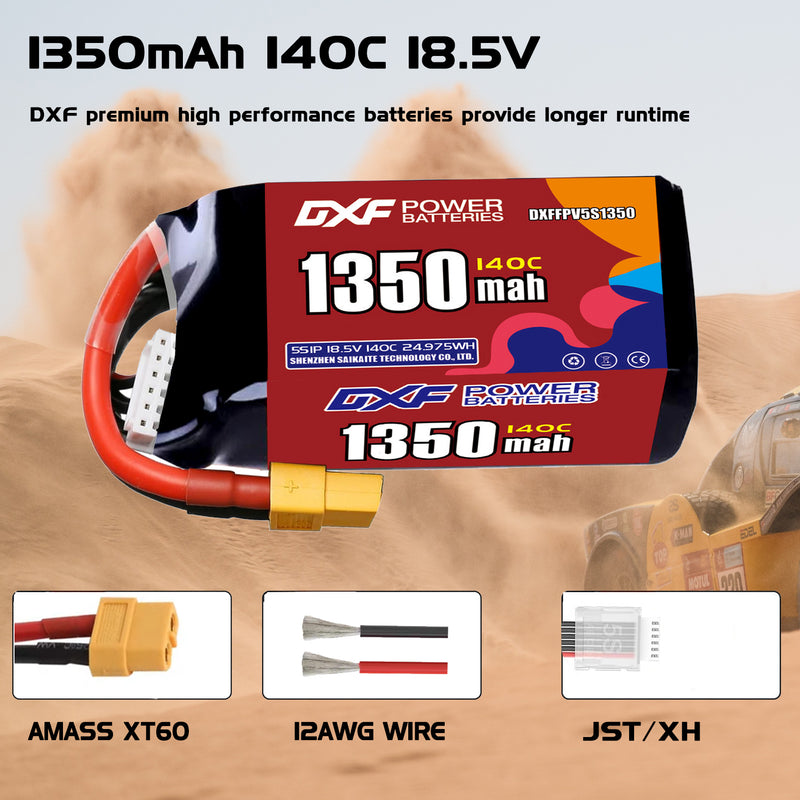 DXF 1350mAh 5S 140C 18.5V Lipo Battery Pack for FPV LiPo Battery