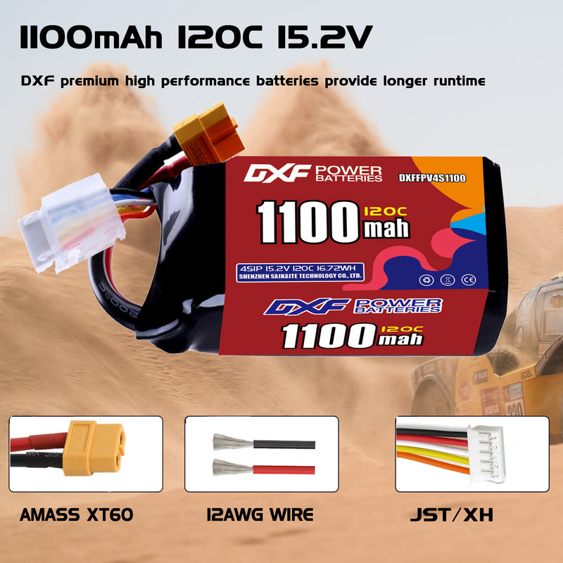 DXF 1100mAh 4S 120C 15.2V Lipo Battery Pack for FPV LiPo Battery