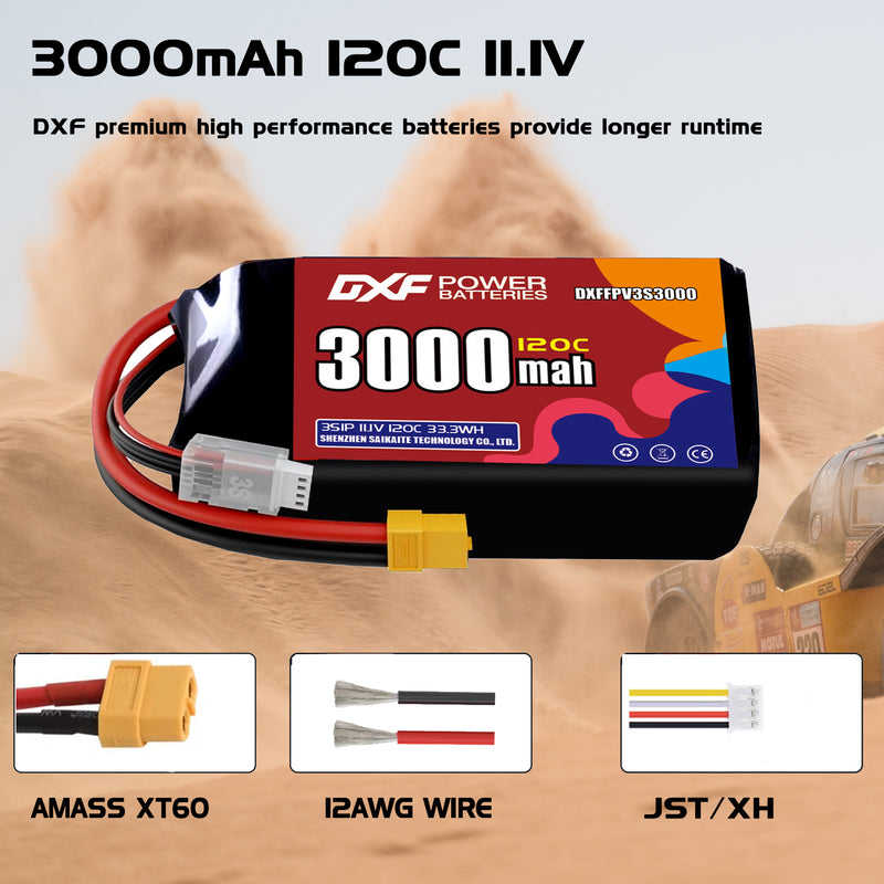 DXF 3000mAh 3S 120C 11.1V Lipo Battery Pack for FPV LiPo Battery