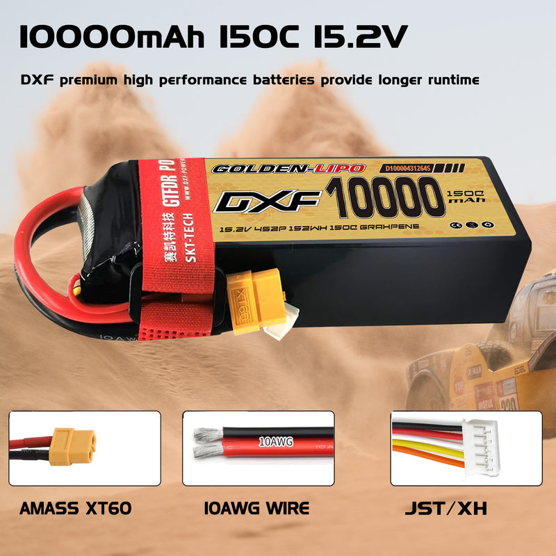(CN)DXF 4S Lipo Battery 15.2V 150C 10000mAh Soft Case Battery with EC5 XT90 Connector for Car Truck Tank RC Buggy Truggy Racing Hobby