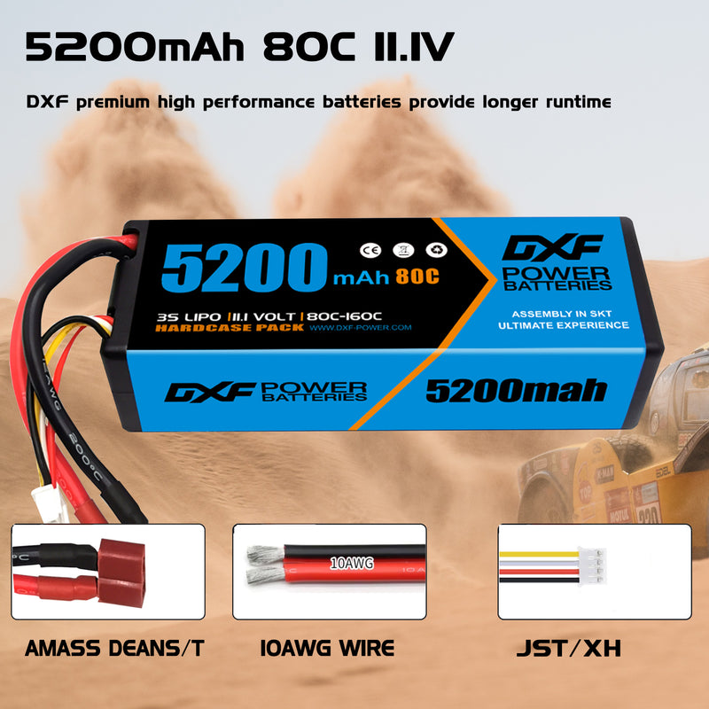 (CA)DXF Lipo Battery 3S 11.1V 5200MAH 80C Blue Series lipo Hardcase with Deans Plug for Rc 1/8 1/10 Buggy Truck Car Off-Road Drone