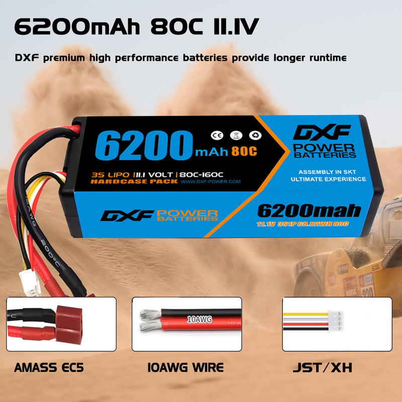 (CA)DXF Lipo Battery 3S 11.1V 6200MAH 80C  lipo Hardcase Deans/T Plug for Rc 1/8 1/10 Buggy Truck Car Off-Road Drone