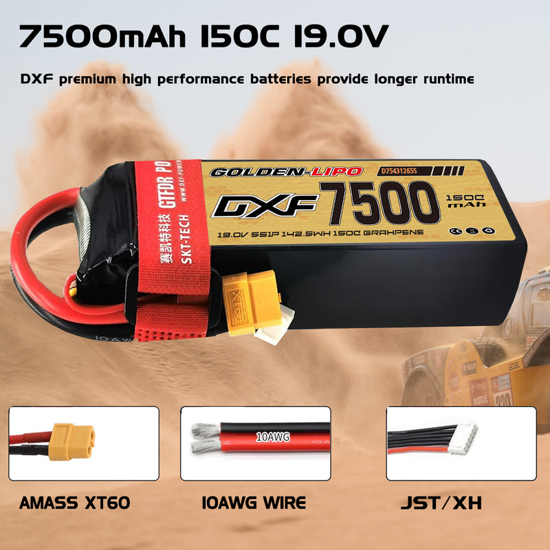 (CN)DXF 5S Lipo Battery 19.0V 150C 7500mAh Soft Case Battery with EC5 XT90 Connector for Car Truck Tank RC Buggy Truggy Racing Hobby