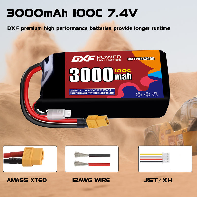 DXF 3000mAh 2S 100C 7.4V Lipo Battery Pack for FPV LiPo Battery