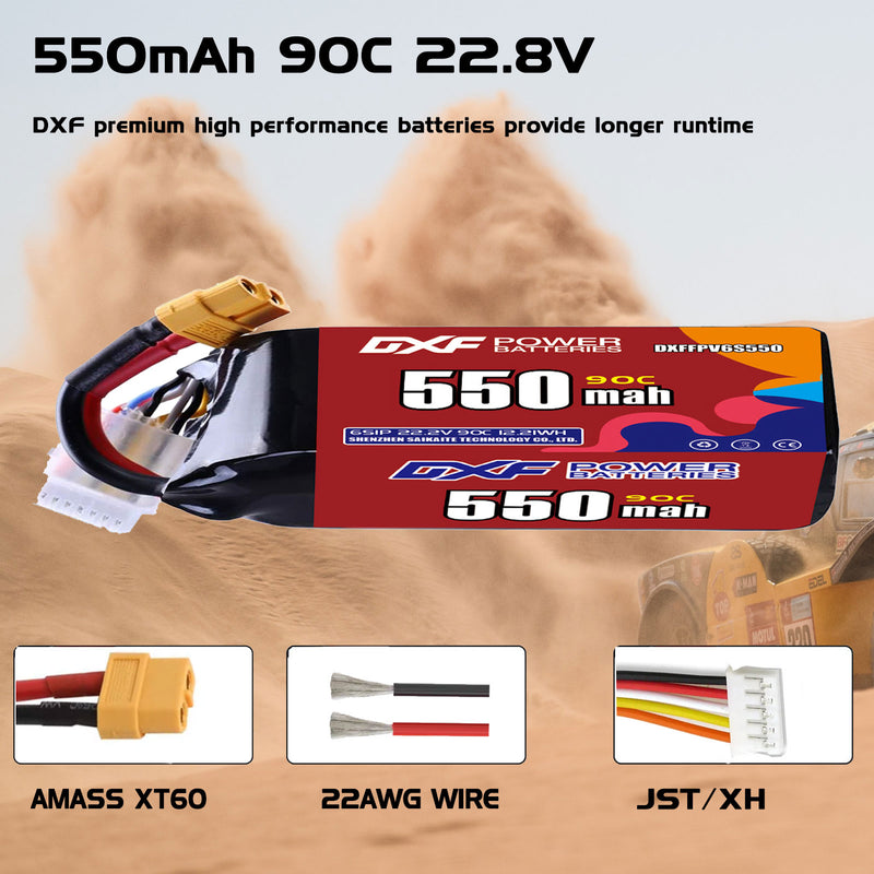 DXF 550mAh 6S 90C 22.2V Lipo Battery Pack for FPV LiPo Battery