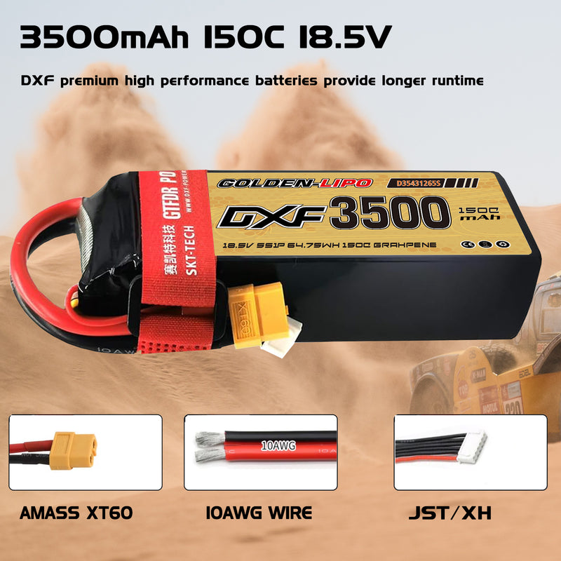 (CN)DXF 6S Lipo Battery 22.2V 150C 3500mAh Soft Case Battery with EC5 XT90 Connector for Car Truck Tank RC Buggy Truggy Racing Hobby