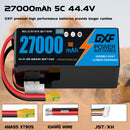 DXF SEMI-SOLID 12S 44.4V 27000mAh 10C Soft Case LiPo Battery with 8AWG Wire for Toy Cars, Boats, UAVs & Drones (1-6 Pack)