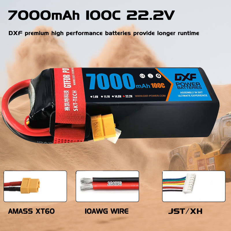 (PL)DXF 6S Lipo Battery 22.2V 100C 7000mAh Soft Case Battery with xt60 Connector for Car Truck Tank RC Buggy Truggy Racing Hobby