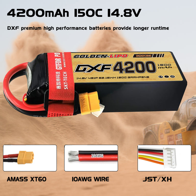 (CN)DXF 4S Lipo Battery 14.8V 150C 4200mAh Soft Case Battery with EC5 XT90 Connector for Car Truck Tank RC Buggy Truggy Racing Hobby
