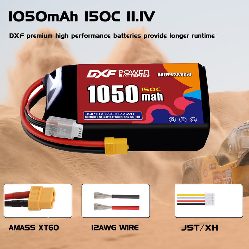 DXF 1050mAh 3S 150C 11.1V Lipo Battery Pack for FPV LiPo Battery