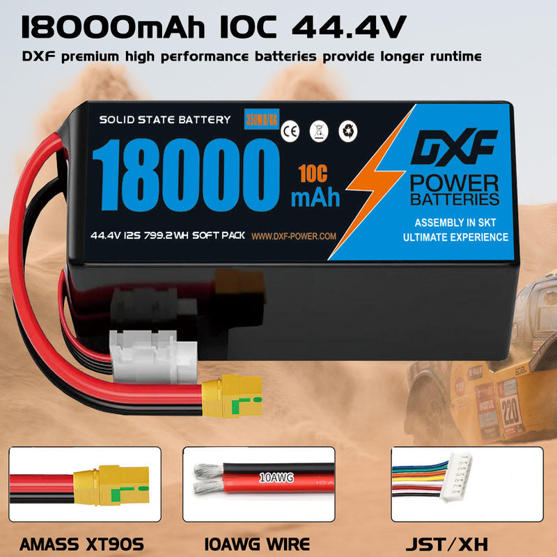 (CN)DXF 12S Lipo Battery 44.4V 10C 18000mAh Soft Case Battery  for Drone UAV FPV Car Truck Tank RC Semi solidstate Battery Racing Hobby