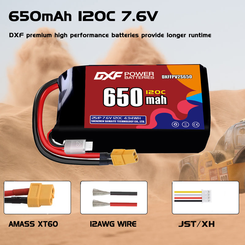 DXF 650mAh 2S 150C 7.6V Lipo Battery Pack for FPV LiPo Battery