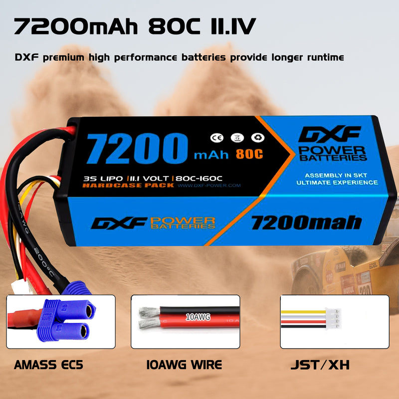 (ES)DXF Lipo Battery 3S 11.1V 7200MAH 80C Blue Series lipo Hardcase with EC5 Plug for Rc 1/8 1/10 Buggy Truck Car Off-Road Drone
