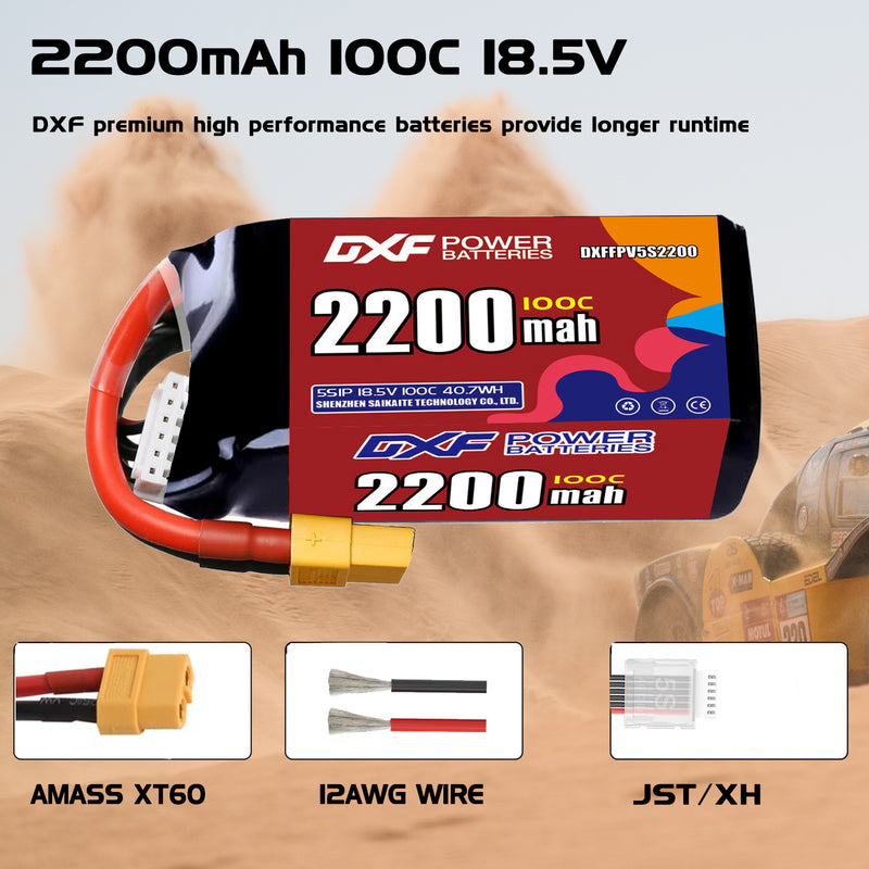 DXF 2200mAh 5S 100C 18.5V Lipo Battery Pack for FPV LiPo Battery