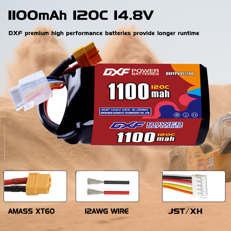 DXF 1100mAh 4S 120C 14.8V Lipo Battery Pack for FPV LiPo Battery