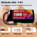 DXF 1100mAh 2S 60C 7.6V Lipo Battery Pack for FPV LiPo Battery