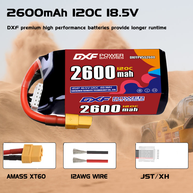 DXF 2600mAh 5S 120C 18.5V Lipo Battery Pack for FPV LiPo Battery