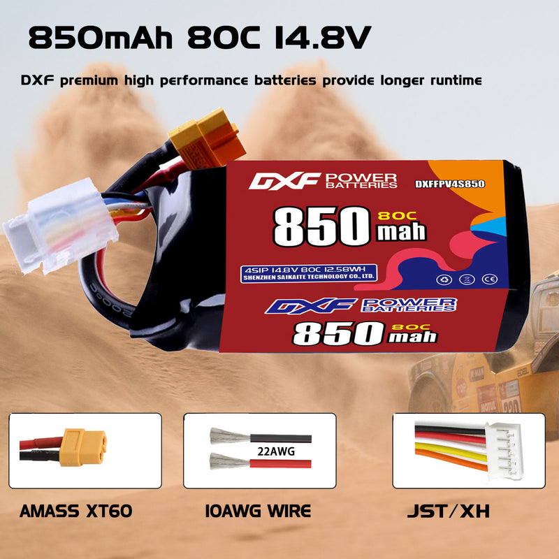 DXF 850mAh 4S 80C 14.8V Lipo Battery Pack for FPV LiPo Battery