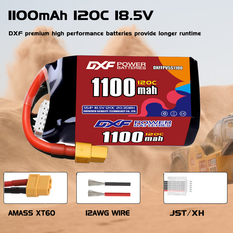 DXF 1100mAh 5S 120C 18.5V Lipo Battery Pack for FPV LiPo Battery