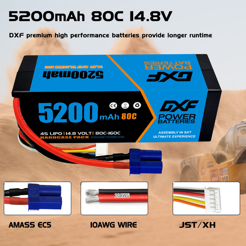 (FR)DXF Lipo Battery 4S 14.8V 5200MAH 80C  lipo Hardcase with  EC5 Plug for Rc 1/8 1/10 Buggy Truck Car Off-Road Drone