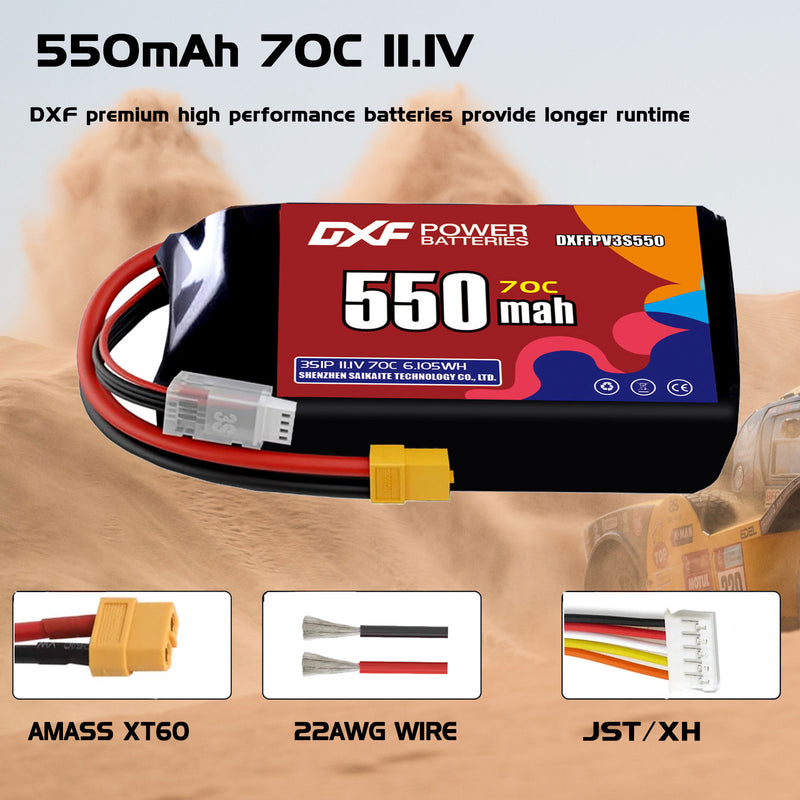 DXF 550mAh 3S 70C 11.1V Lipo Battery Pack for FPV LiPo Battery