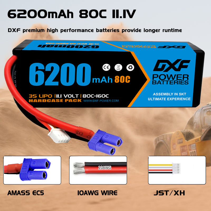 (CA)DXF Lipo Battery 3S 11.1V 6200MAH 80C  lipo Hardcase EC5 Plug for Rc 1/8 1/10 Buggy Truck Car Off-Road Drone