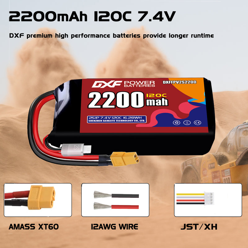 DXF 2200mAh 2S 120C 7.4V Lipo Battery Pack for FPV LiPo Battery
