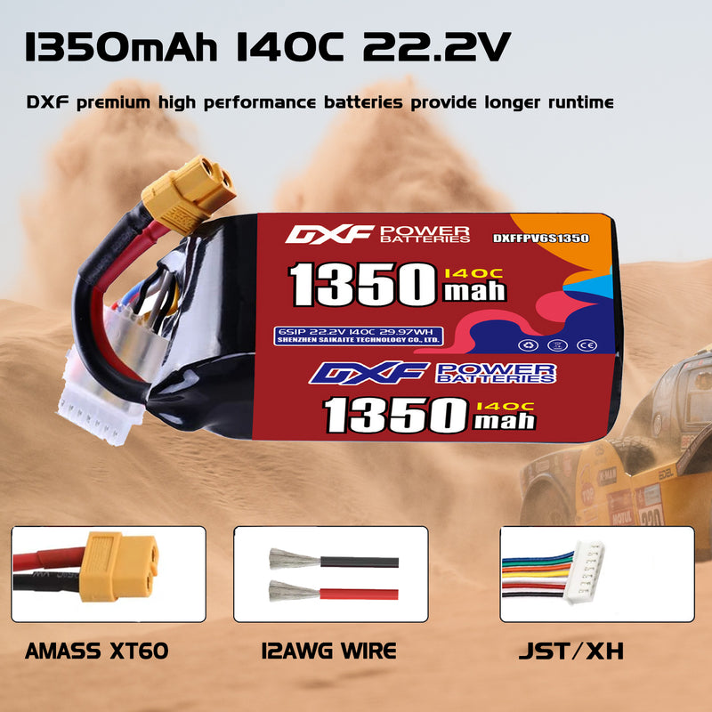 DXF 1350mAh 6S 140C 22.2V Lipo Battery Pack for FPV LiPo Battery