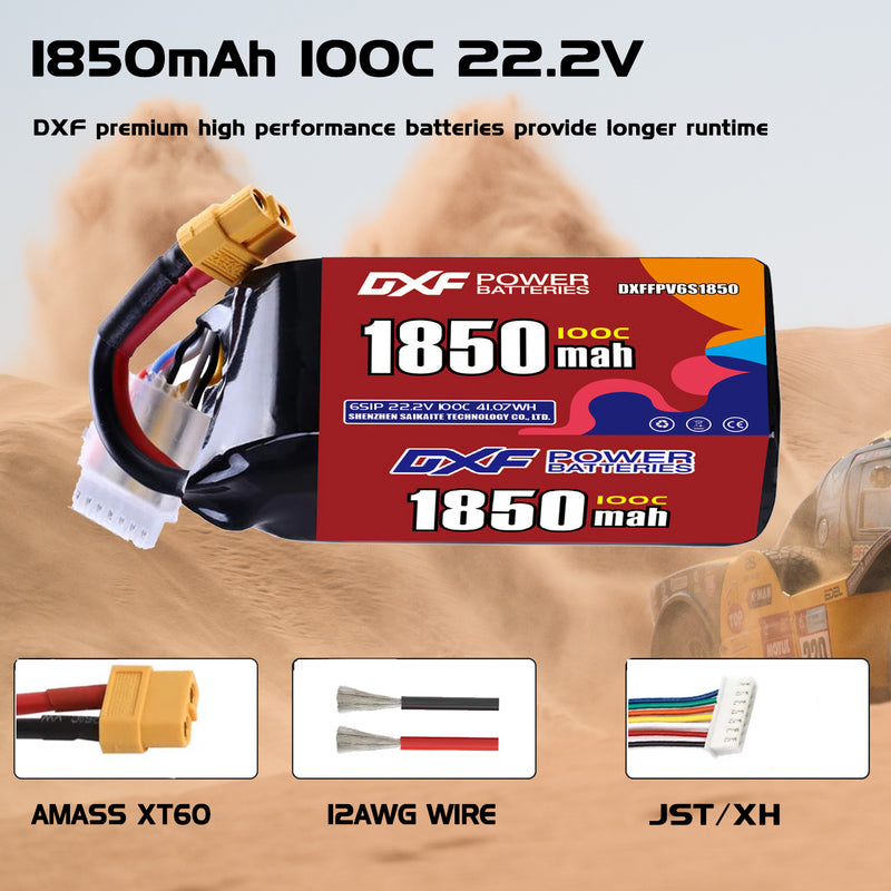 DXF 1850mAh 6S 100C 22.2V Lipo Battery Pack for FPV LiPo Battery