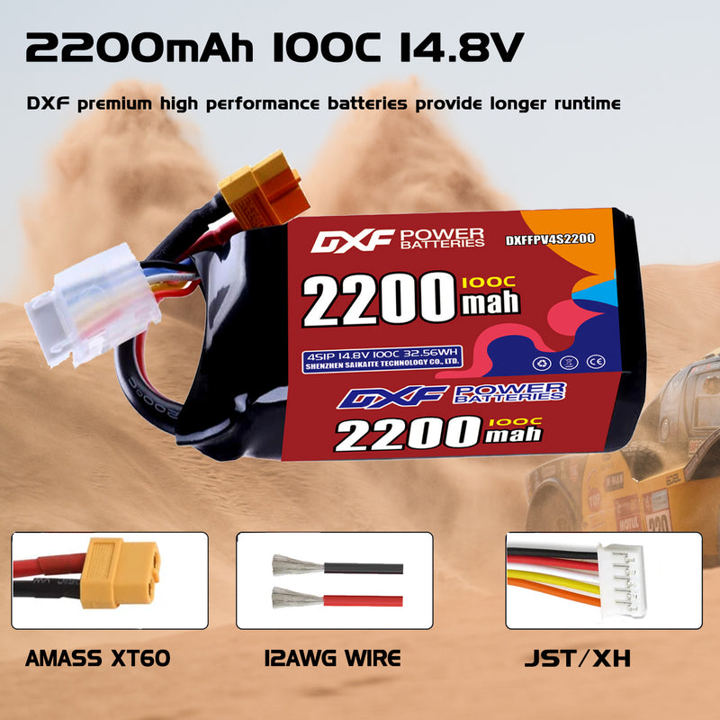 DXF 2200mAh 4S 100C 14.8V Lipo Battery Pack for FPV LiPo Battery