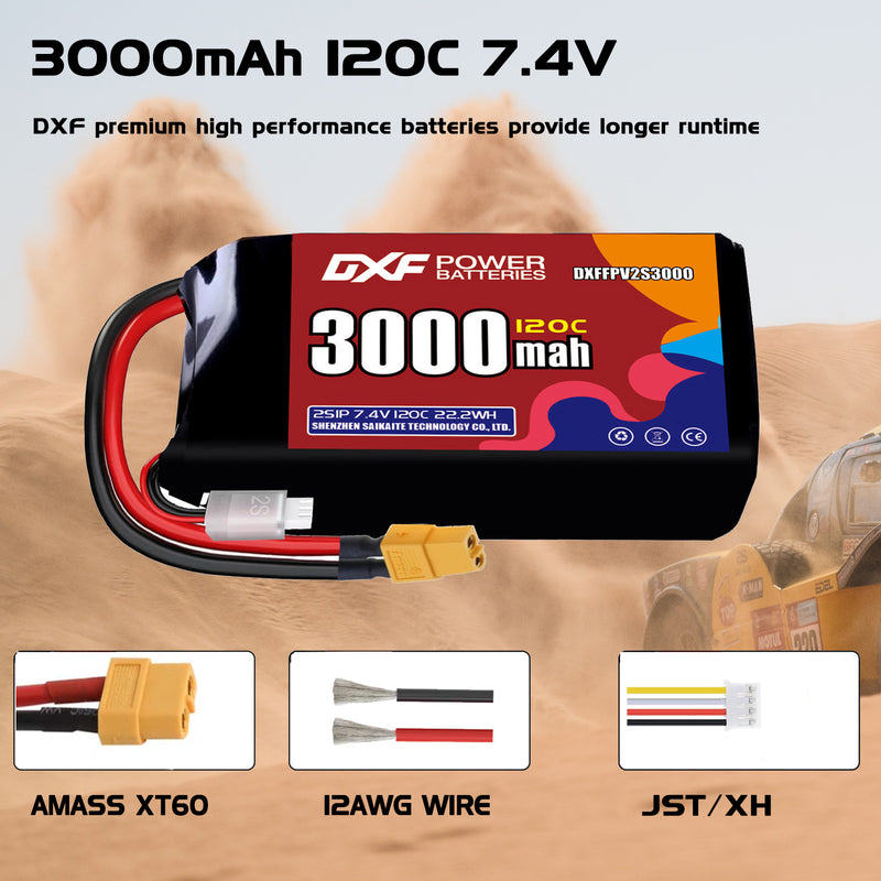 DXF 3000mAh 2S 120C 7.4V Lipo Battery Pack for FPV LiPo Battery
